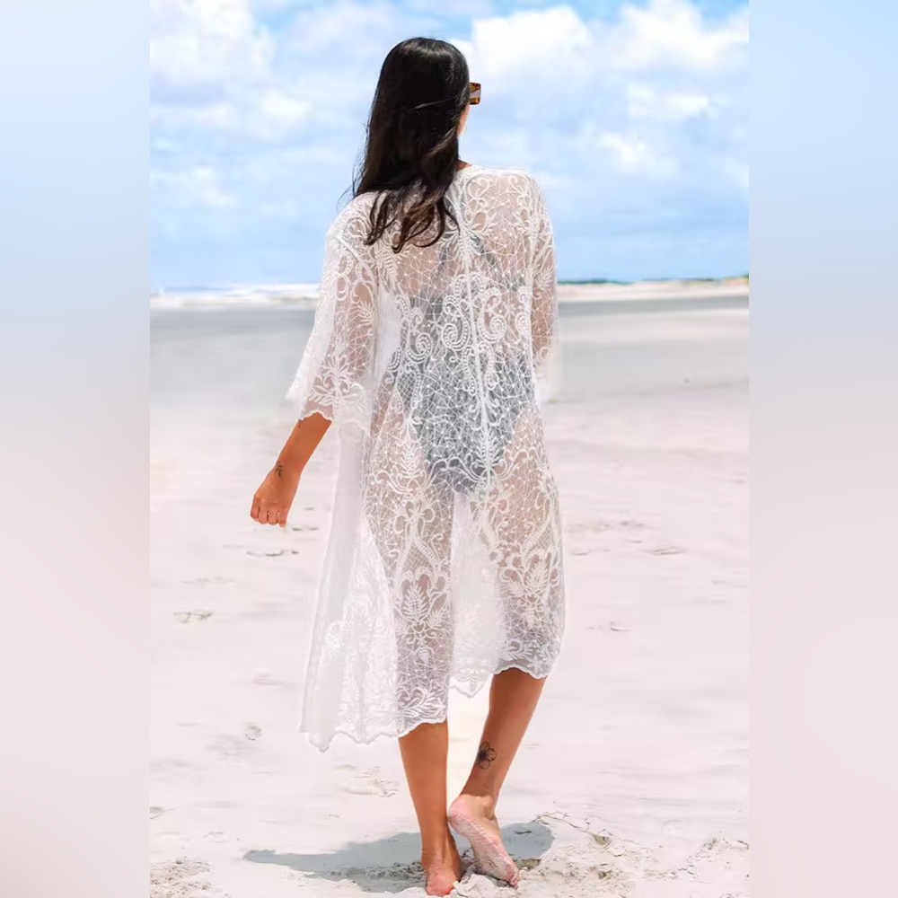 Cupshe Kelsi White Embroidery Open Front Cover Up - Picture 2 of 5